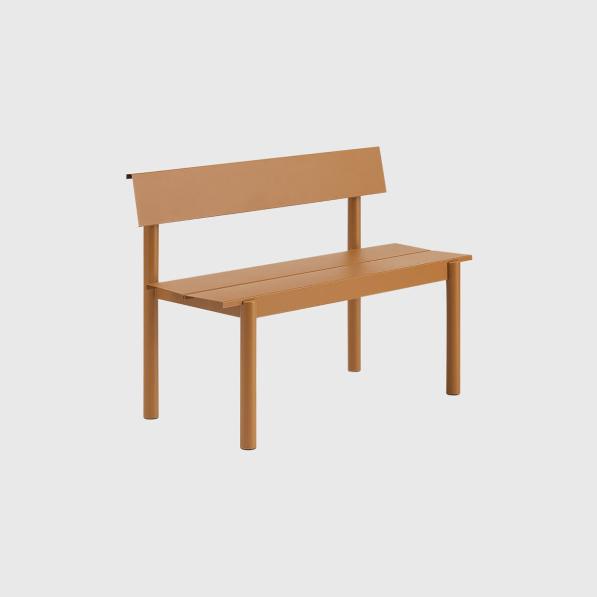 Linear Steel Bench with Backrest, Short, Burnt Orange