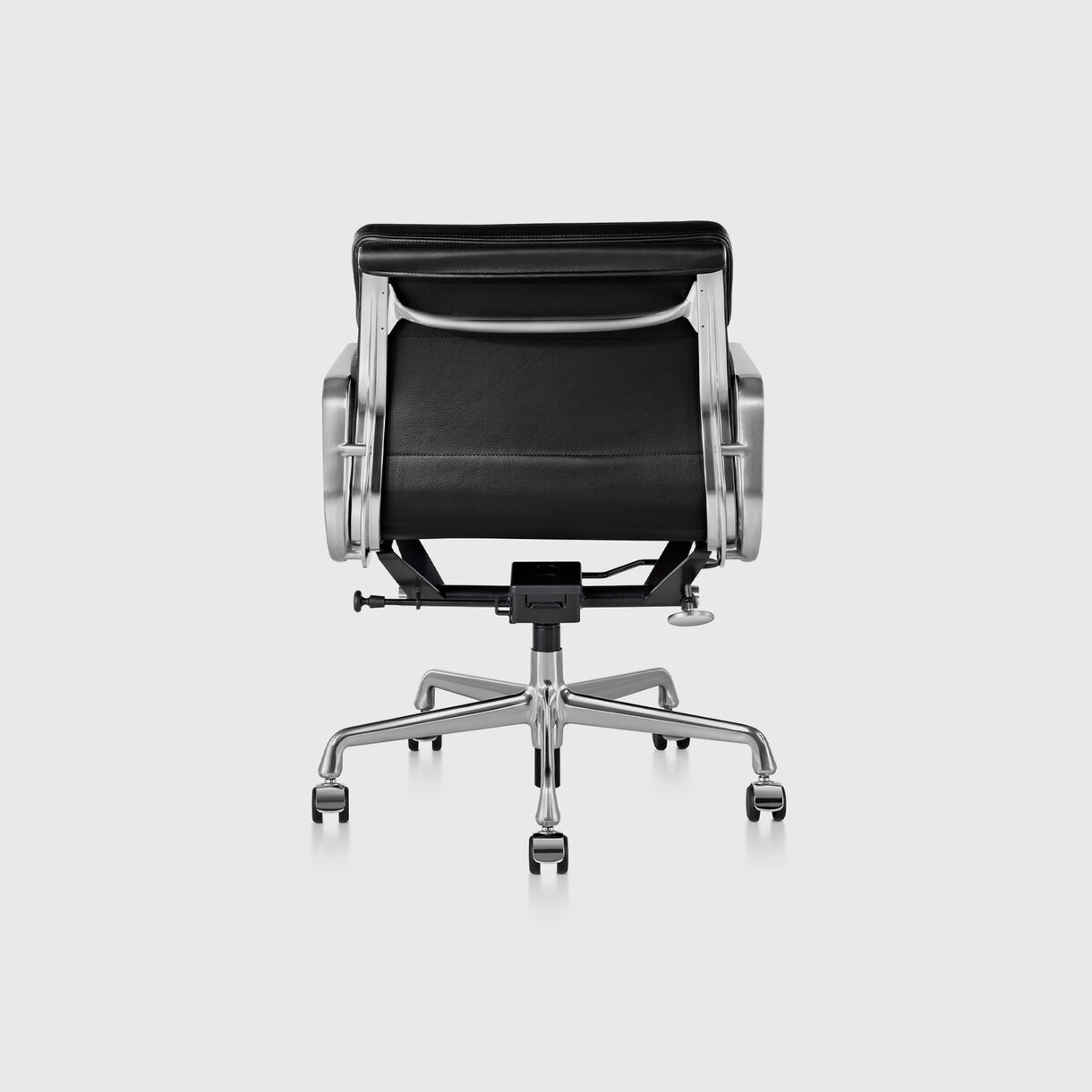Eames Soft Pad Management Chair, Pneumatic, Polished Aluminium Frame & Black Leather